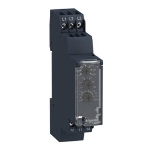 ממסר סדר וחוסר פאזה + תת מתח - תחום כיול 208-480VAC >כיול אסימטריה 5-15% - מגע בודד 1C/O זמן השהייה 0.1-10 שניות