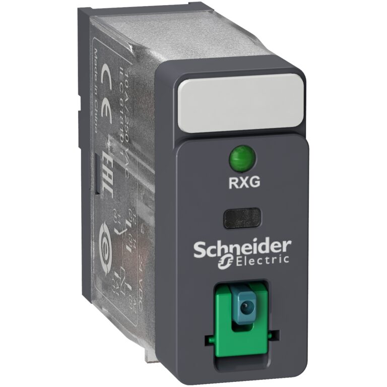 ממסר 12 מ"מ מסדרת RGX - מתח הפעלה 24 VDC -חיווי לד - חיווי דגלון - לחצן אילוץ - מגע בודד 1C/O -זרם 10 אמפר